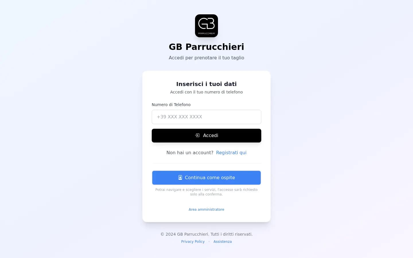 Screenshot del sito BarberApp