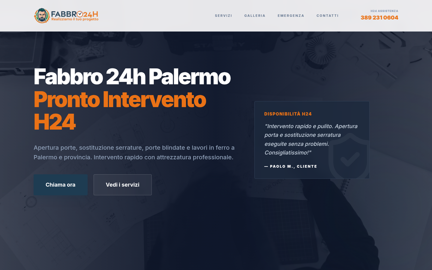 Screenshot del sito Fabbro 24h Palermo