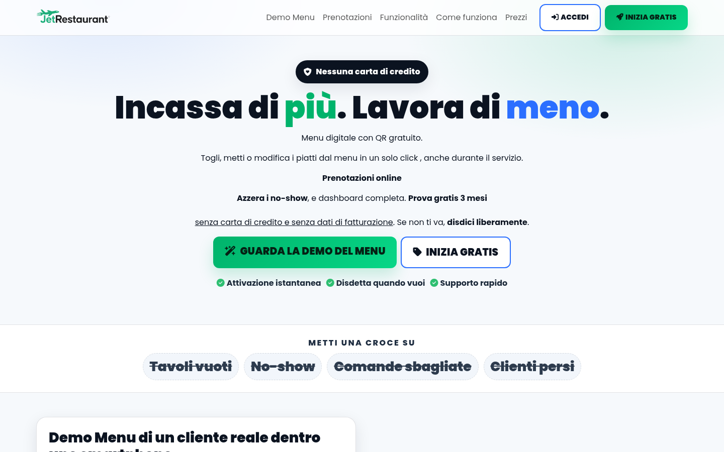 Screenshot del sito JetRestaurant